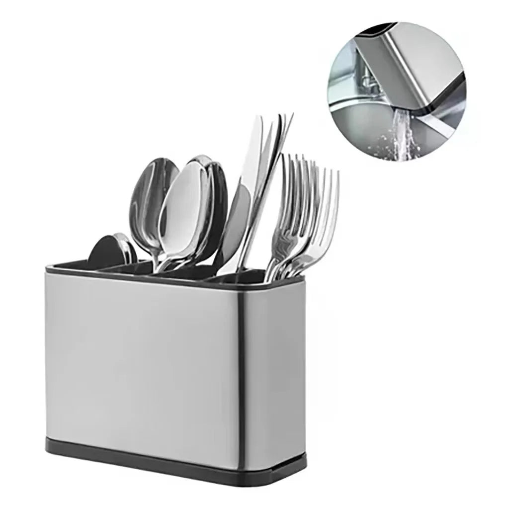 Porta Talheres em Aço Inox com Dreno para Pia e Bancada