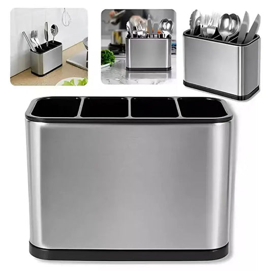 Porta Talheres em Aço Inox com Dreno para Pia e Bancada