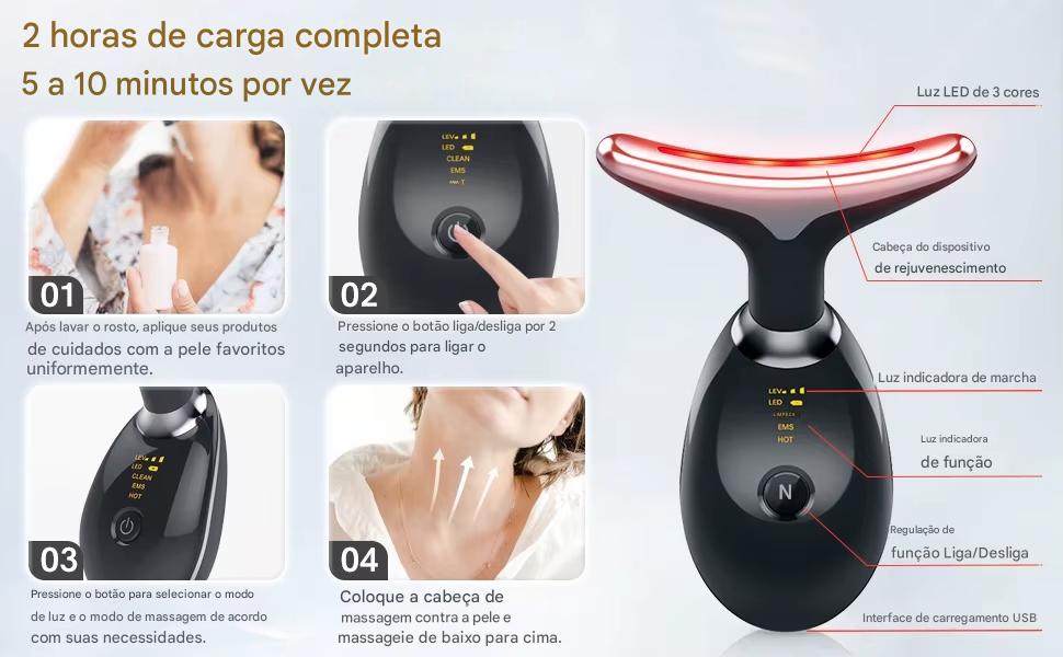 Massageador Facial LED Luz Vermelha IPL para Rejuvenescimento, Lifting e Redução de Queixo Duplo