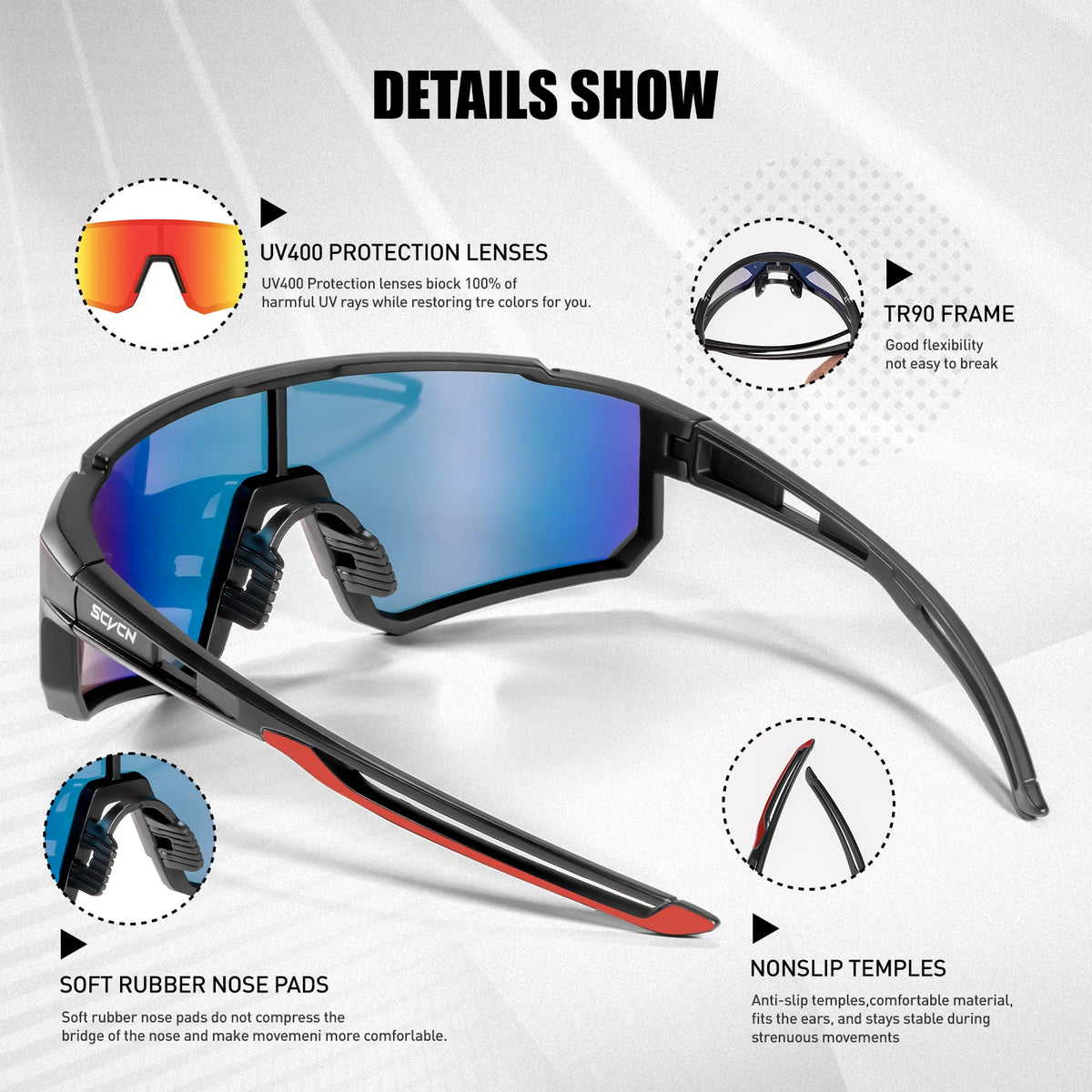 Óculos de Sol Esportivo SCVCN  UV400 para Ciclismo e Atividades ao Ar Livre